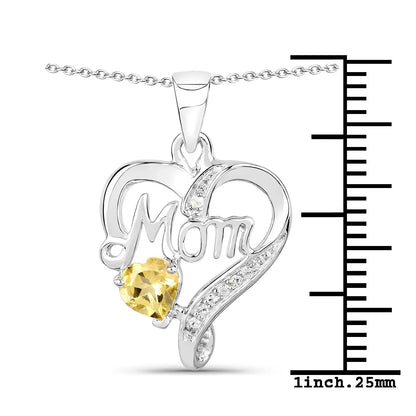 0.45 Ct Heart Yellow Citrine Prong Silver Double Heart Mom Pendant Necklace