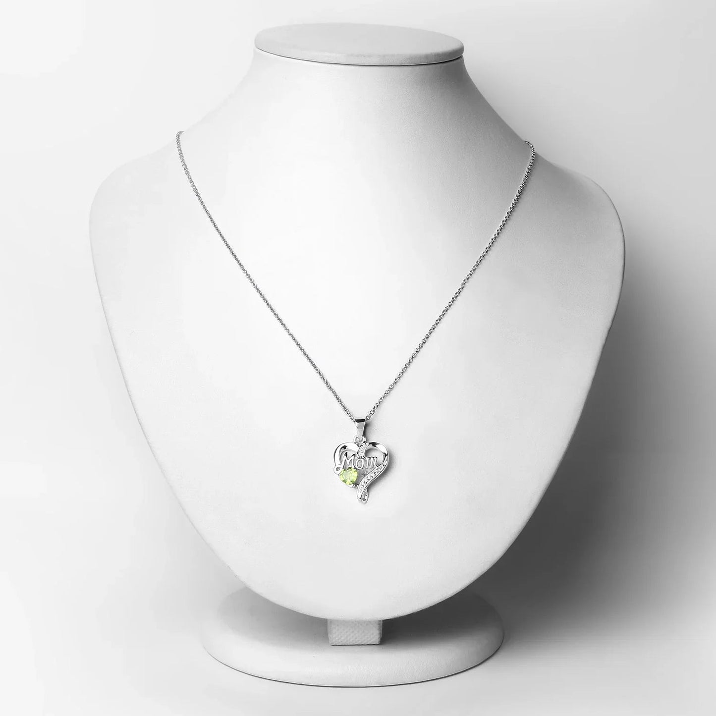 0.44 Ct Heart Green Peridot Prong Silver Double Heart Mom Pendant Necklace