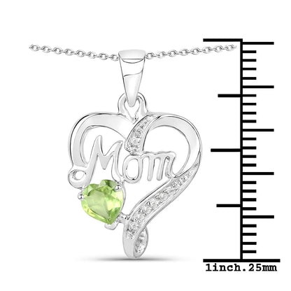 0.44 Ct Heart Green Peridot Prong Silver Double Heart Mom Pendant Necklace