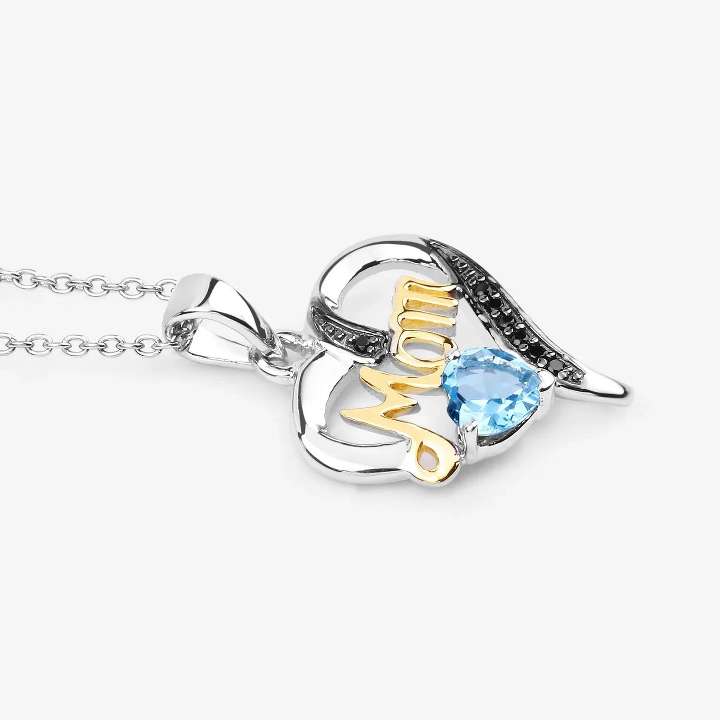0.52 Ct Heart Swiss Blue Topaz Prong Silver Mom Pendant Necklace