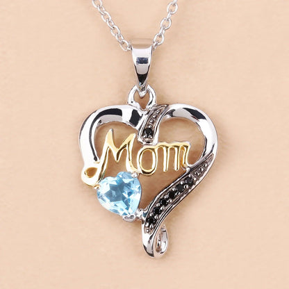 0.52 Ct Heart Swiss Blue Topaz Prong Silver Mom Pendant Necklace