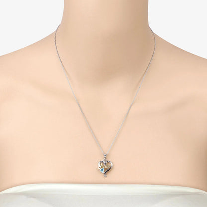 0.52 Ct Heart Swiss Blue Topaz Prong Silver Mom Pendant Necklace