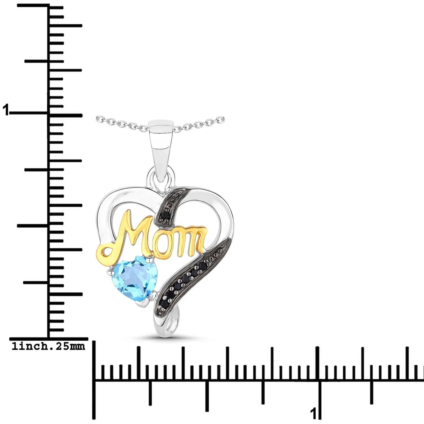 0.52 Ct Heart Swiss Blue Topaz Prong Silver Mom Pendant Necklace