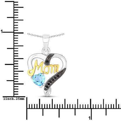 0.52 Ct Heart Swiss Blue Topaz Prong Silver Mom Pendant Necklace