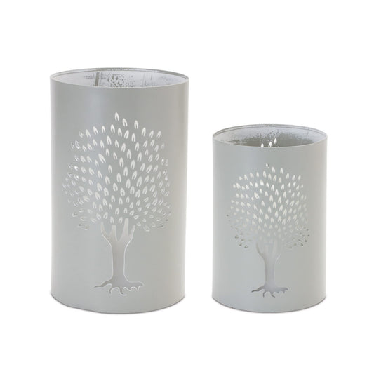 Melrose International Punched Metal Tree Candle Holder (Set of 2)