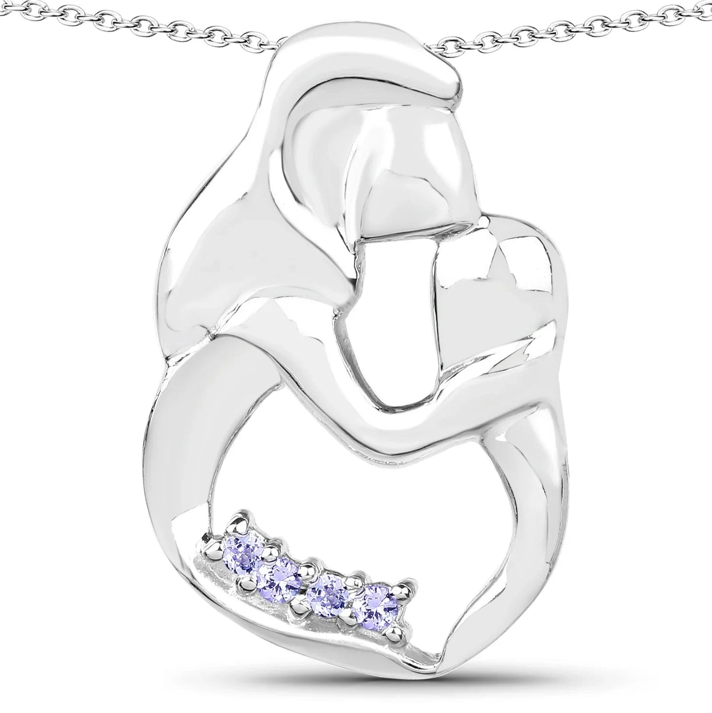 0.14 Ct Round Violet Tanzanite Prong Silver Mom Pendant Necklace
