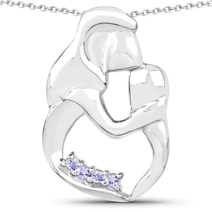 0.14 Ct Round Violet Tanzanite Prong Silver Mom Pendant Necklace