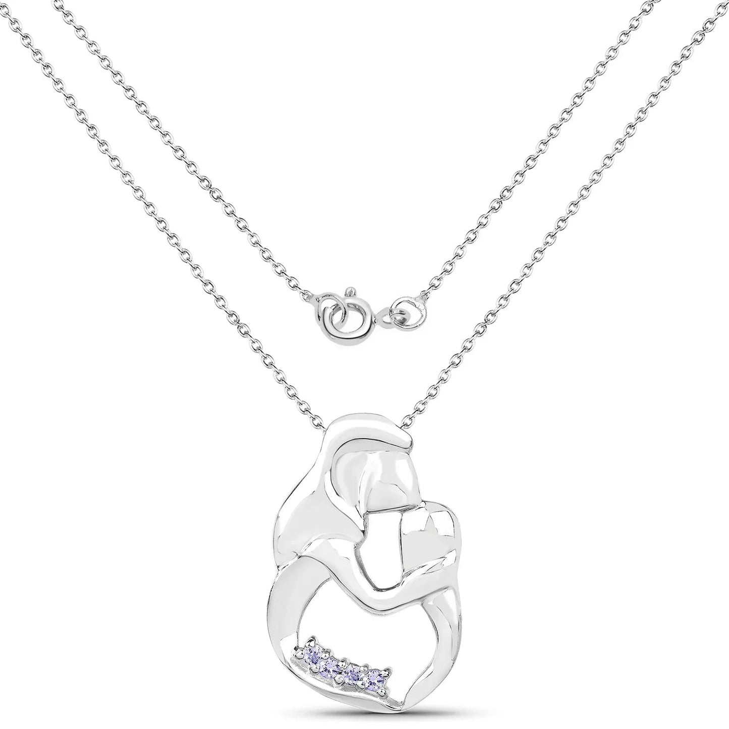 0.14 Ct Round Violet Tanzanite Prong Silver Mom Pendant Necklace