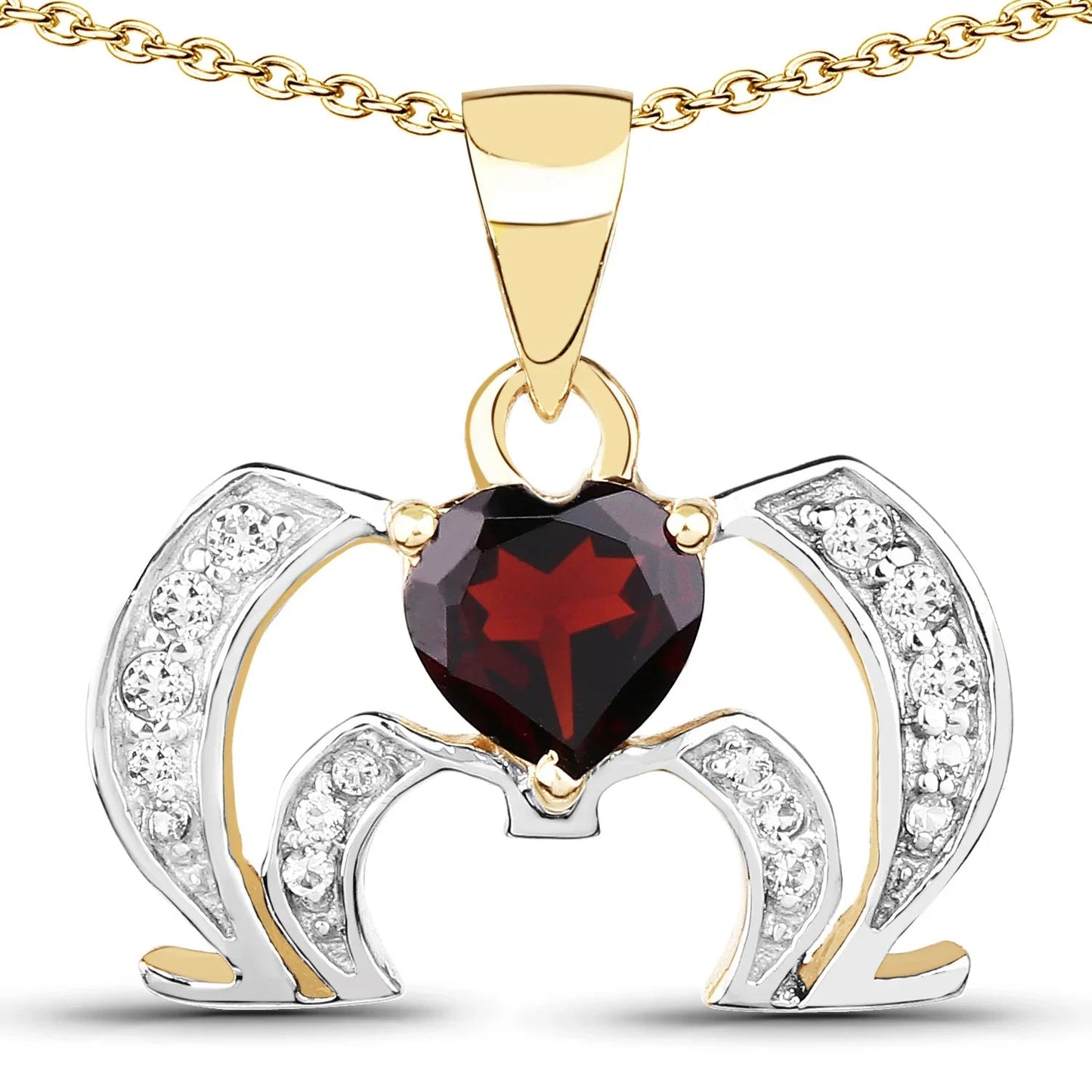 Heart Red Garnet Prong Silver Pendant Necklace