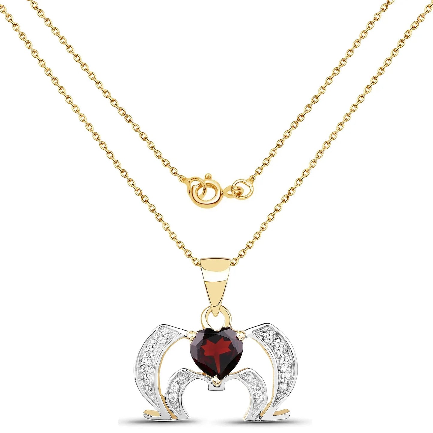 Heart Red Garnet Prong Silver Pendant Necklace