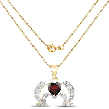 Heart Red Garnet Prong Silver Pendant Necklace