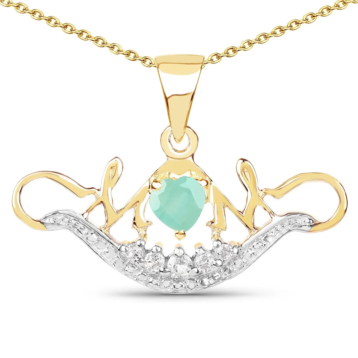 0.46 Ct Heart Green Emerald Prong Gold Plated Silver Mom Pendant Necklace