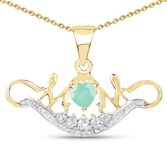 0.46 Ct Heart Green Emerald Prong Gold Plated Silver Mom Pendant Necklace