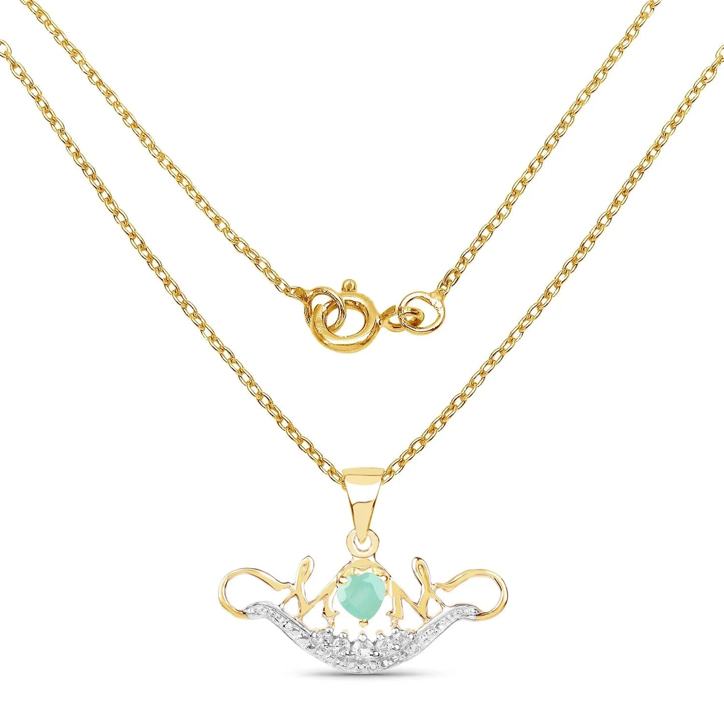 0.46 Ct Heart Green Emerald Prong Gold Plated Silver Mom Pendant Necklace