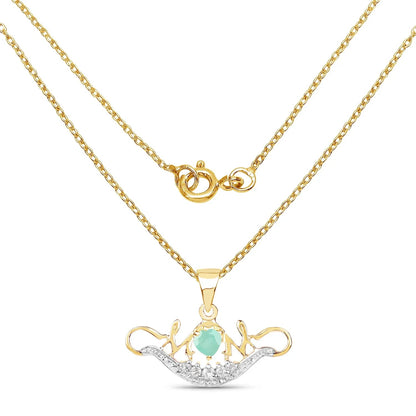 0.46 Ct Heart Green Emerald Prong Gold Plated Silver Mom Pendant Necklace