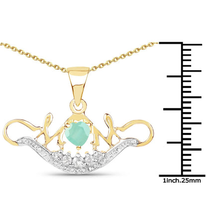 0.46 Ct Heart Green Emerald Prong Gold Plated Silver Mom Pendant Necklace