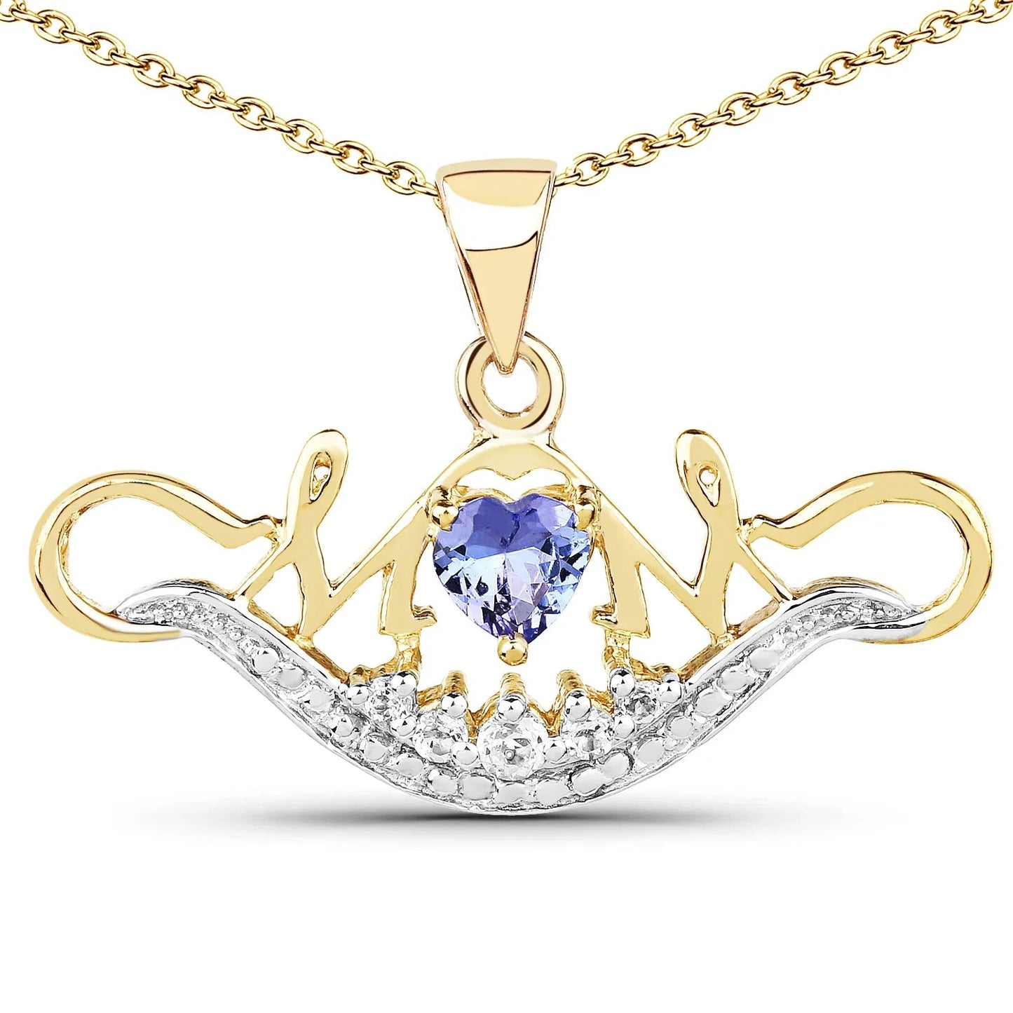 0.45 Ct Heart Violet Tanzanite Prong Gold Plated Silver Mom Pendant Necklace