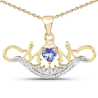 0.45 Ct Heart Violet Tanzanite Prong Gold Plated Silver Mom Pendant Necklace