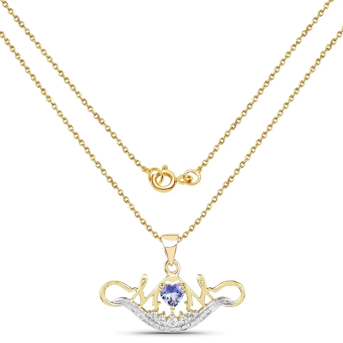 0.45 Ct Heart Violet Tanzanite Prong Gold Plated Silver Mom Pendant Necklace