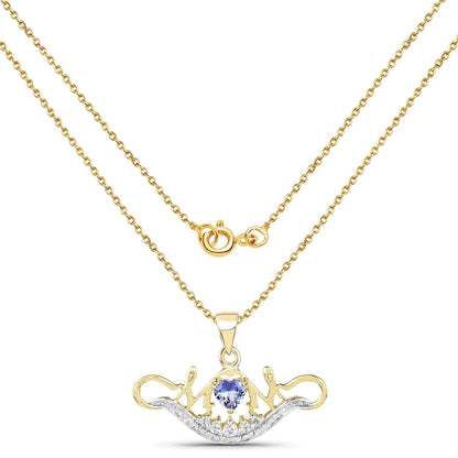 0.45 Ct Heart Violet Tanzanite Prong Gold Plated Silver Mom Pendant Necklace