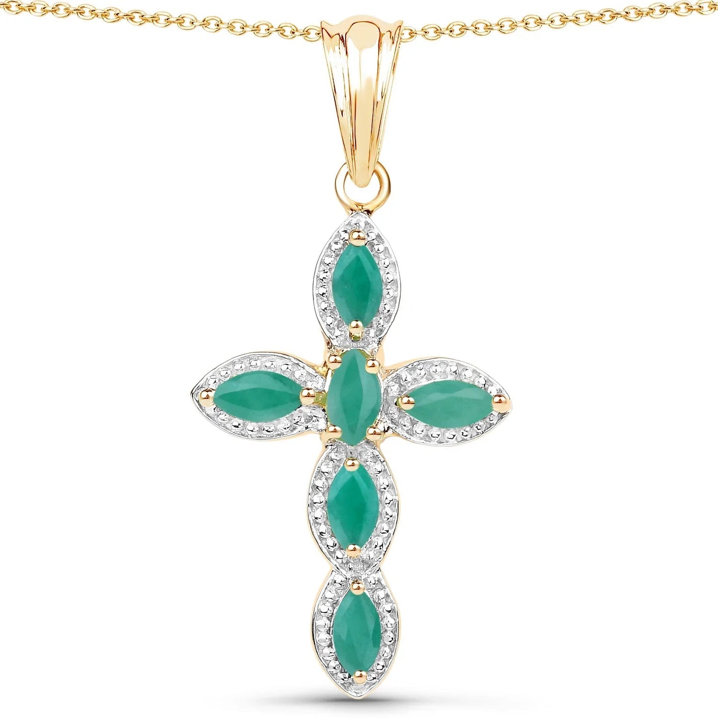 0.84 Ct Marquise Green Emerald Prong Silver Cross Pendant Necklace