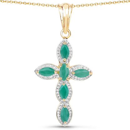 0.84 Ct Marquise Green Emerald Prong Silver Cross Pendant Necklace