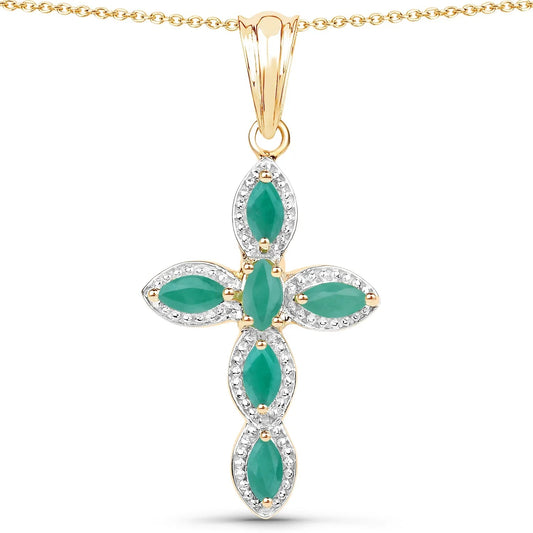0.84 Ct Marquise Green Emerald Prong Silver Cross Pendant Necklace