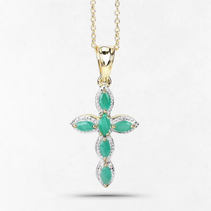 0.84 Ct Marquise Green Emerald Prong Silver Cross Pendant Necklace