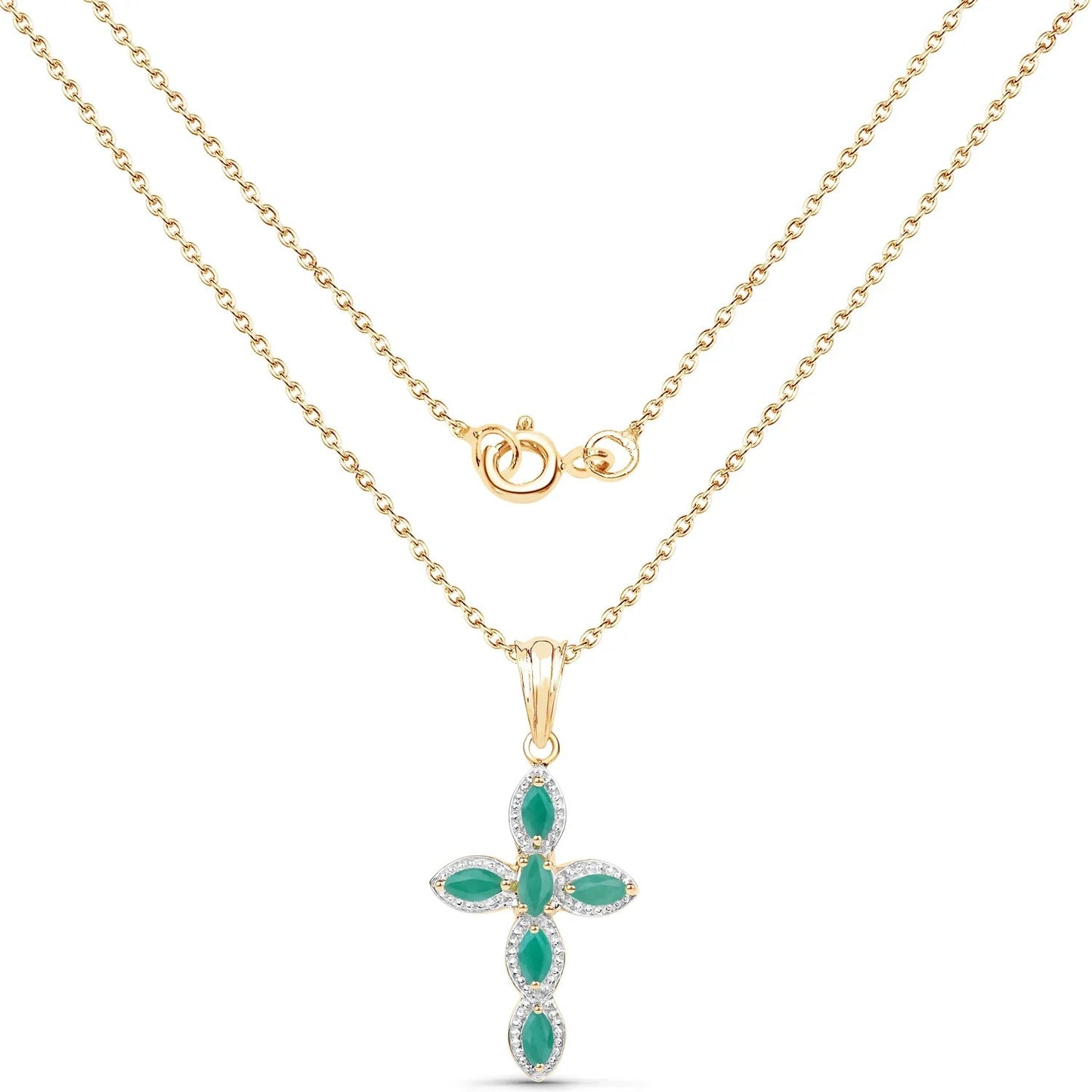 0.84 Ct Marquise Green Emerald Prong Silver Cross Pendant Necklace