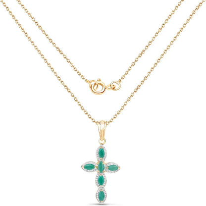 0.84 Ct Marquise Green Emerald Prong Silver Cross Pendant Necklace