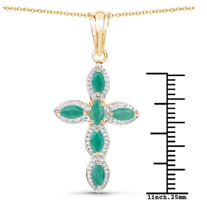 0.84 Ct Marquise Green Emerald Prong Silver Cross Pendant Necklace