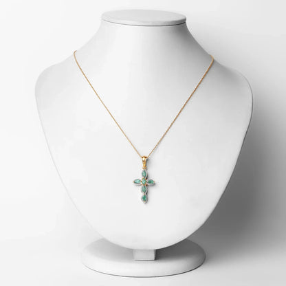 0.84 Ct Marquise Green Emerald Prong Silver Cross Pendant Necklace