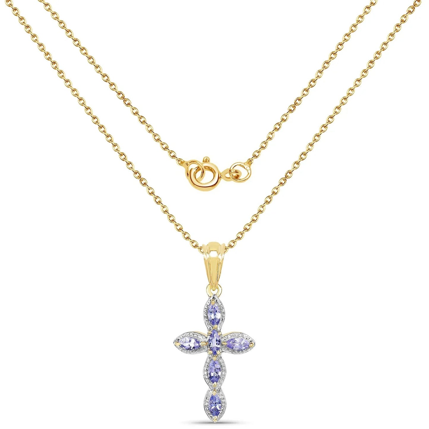 0.84 Ct Marquise Violet Tanzanite Prong Silver Cross Pendant Necklace