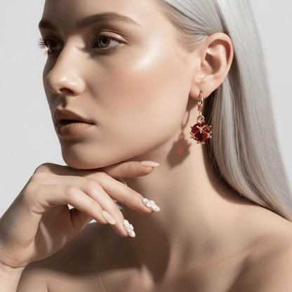 Red Crystal & Goldtone Ball Huggie Earrings