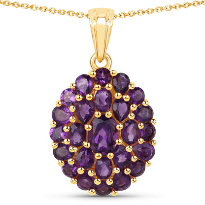 4.04 Ct Purple Amethyst Prong 18K Gold Plated Silver Cluster Pendant Necklace