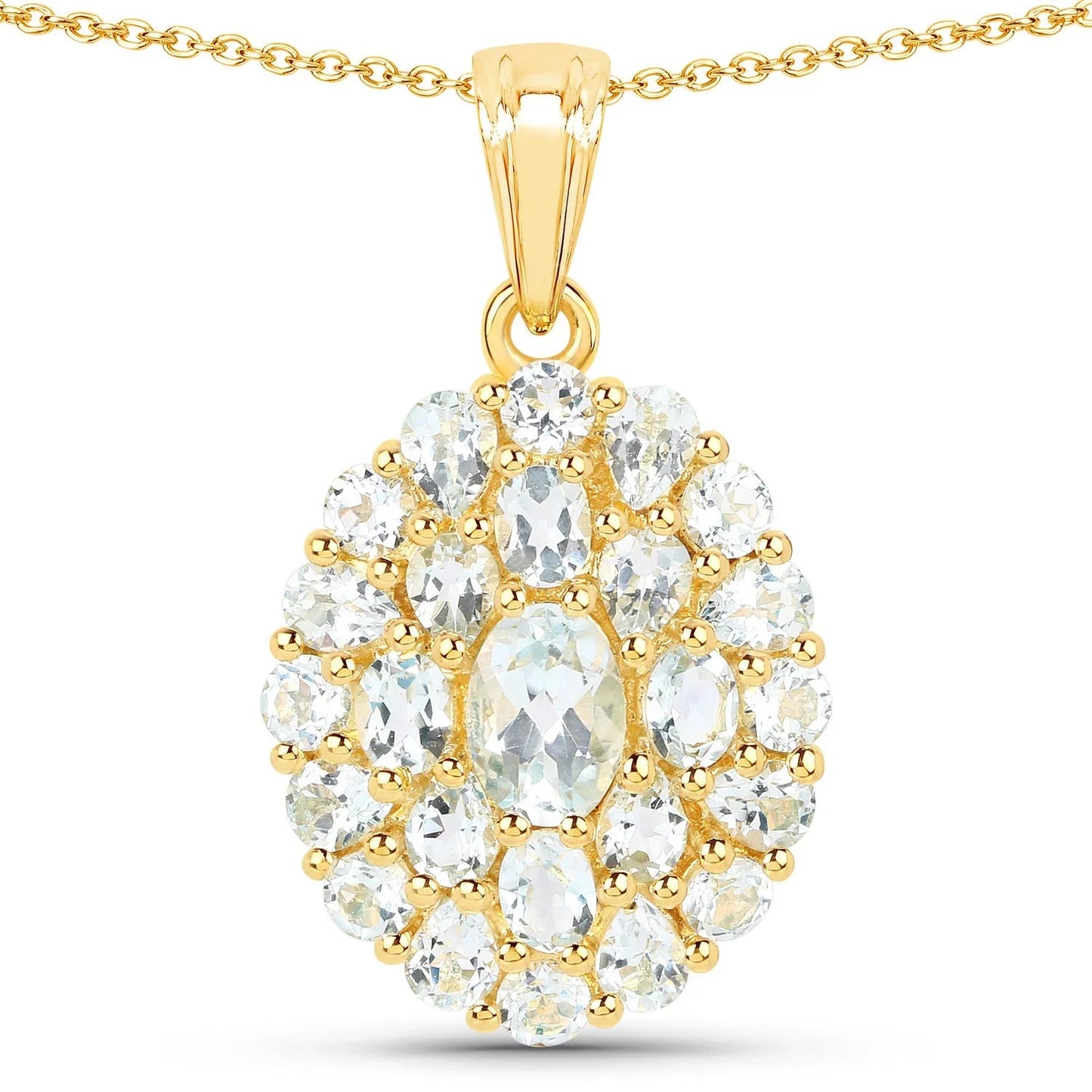 4.83 Ct Blue Topaz Prong 18K Gold Plated Silver Cluster Pendant Necklace