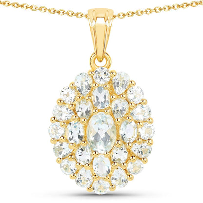 4.83 Ct Blue Topaz Prong 18K Gold Plated Silver Cluster Pendant Necklace