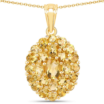 4.16 Ct Yellow Citrine Prong 18K Gold Plated Silver Cluster Pendant Necklace