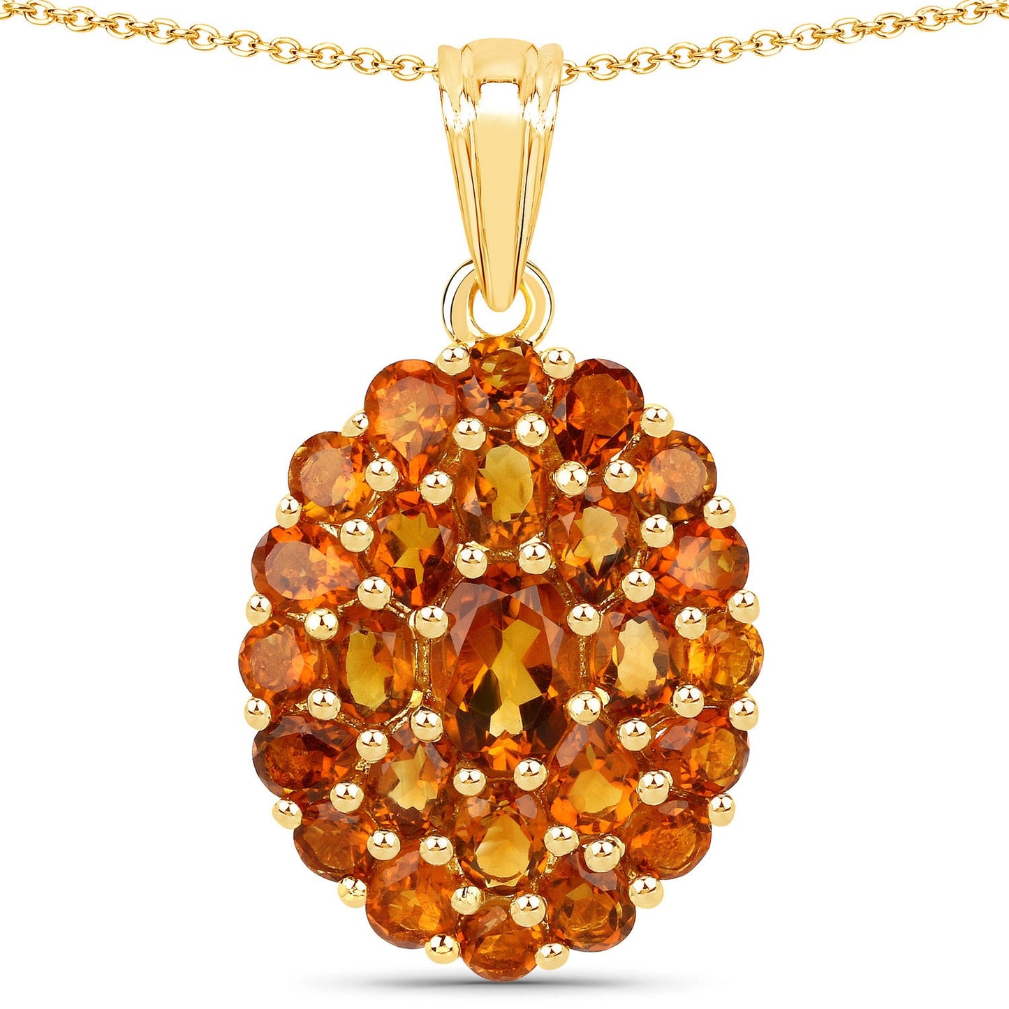 4.08 Ct Yellow Citrine Prong 18K Gold Plated Silver Cluster Pendant Necklace