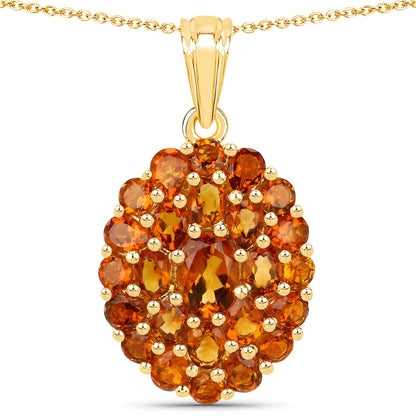4.08 Ct Yellow Citrine Prong 18K Gold Plated Silver Cluster Pendant Necklace