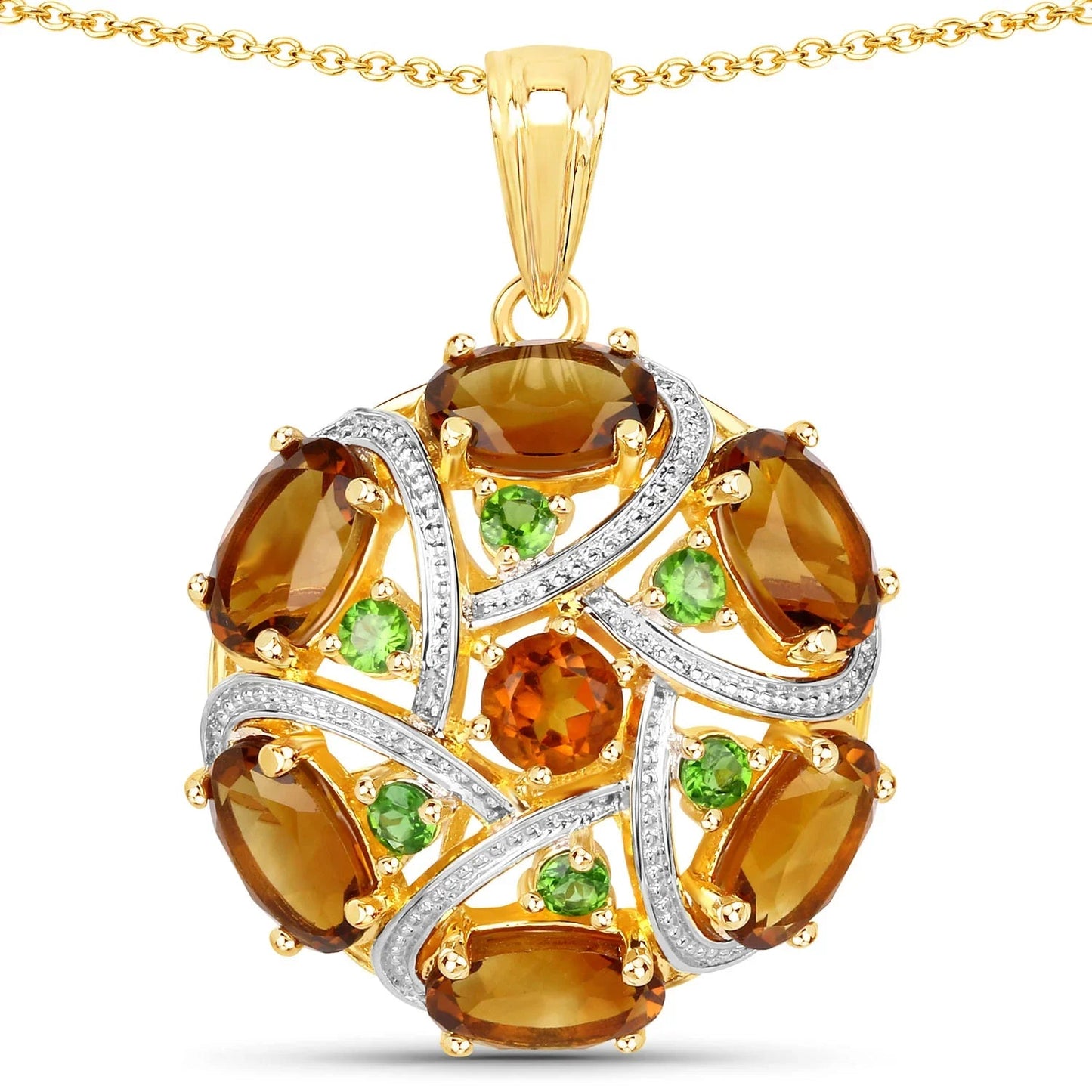 6.87 Ct Multi Stones Prong 18K Gold Plated Silver Cluster Pendant Necklace