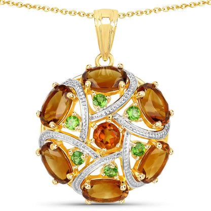 6.87 Ct Multi Stones Prong 18K Gold Plated Silver Cluster Pendant Necklace
