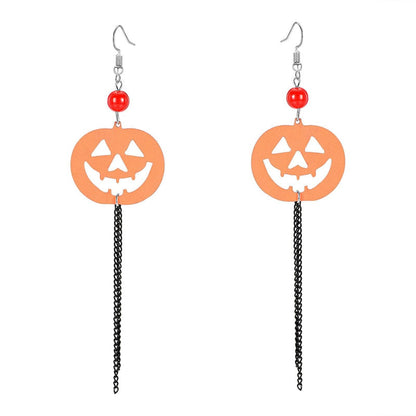 Orange & Black Pumpkin Tassel Drop Earrings