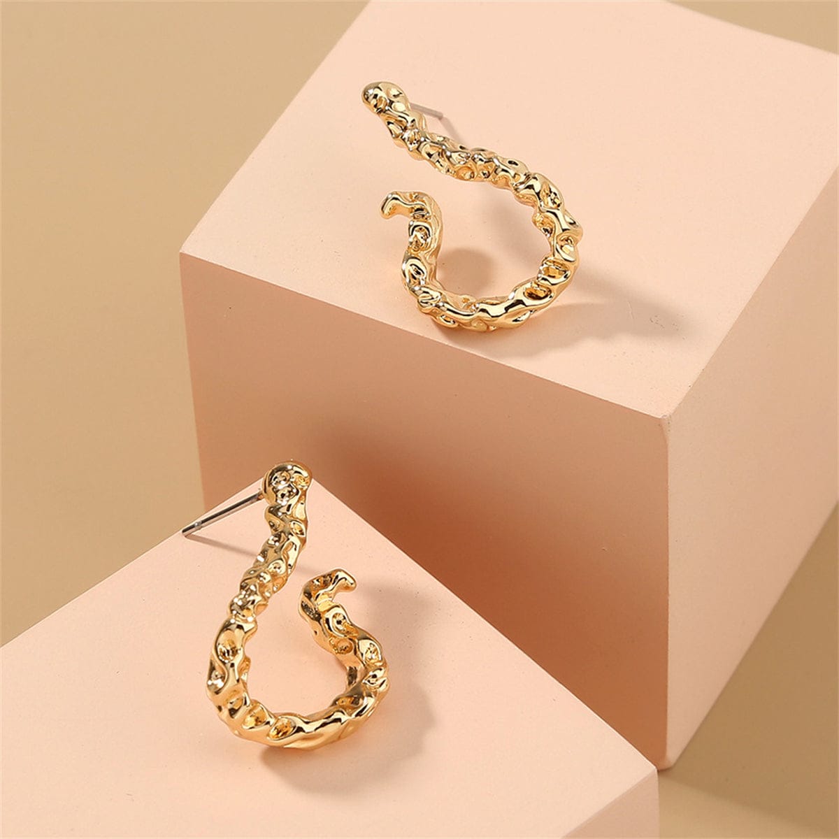 Goldtone Textured Free-Form Hoop Earrings
