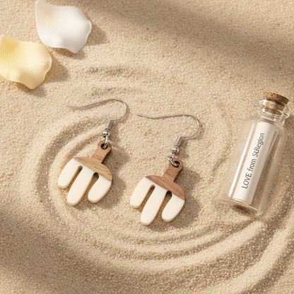 White Resin & Wood Silvertone Cactus Hook Earrings