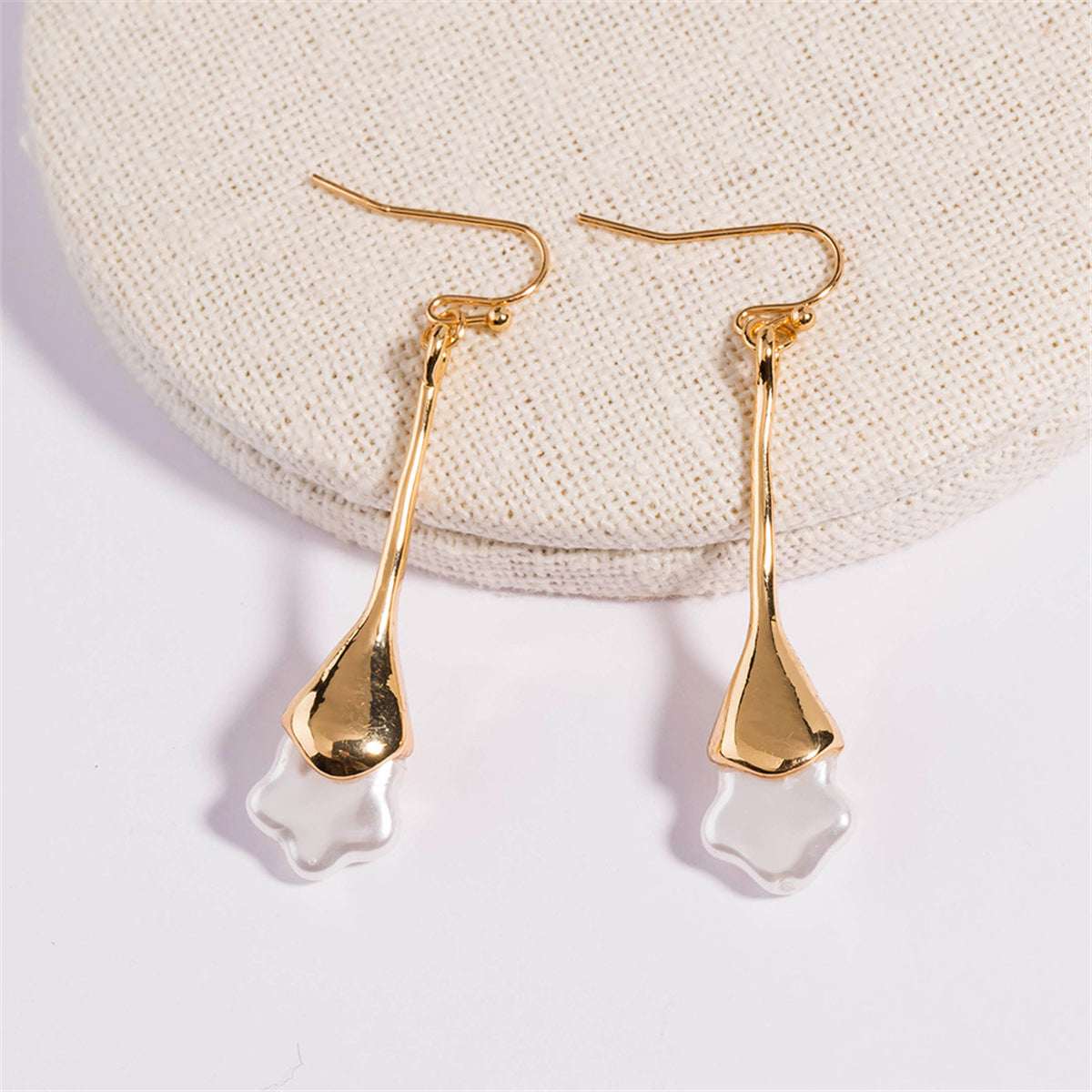 Pearl & Goldtone Star Drop Earrings
