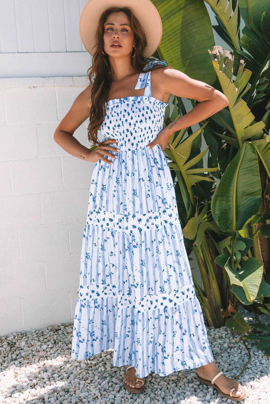 Threaded Pear Lily Floral Smocked Tiered Maxi Dress
