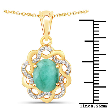 14K Gold Plated Genuine Emerald Halo Pendant Necklace