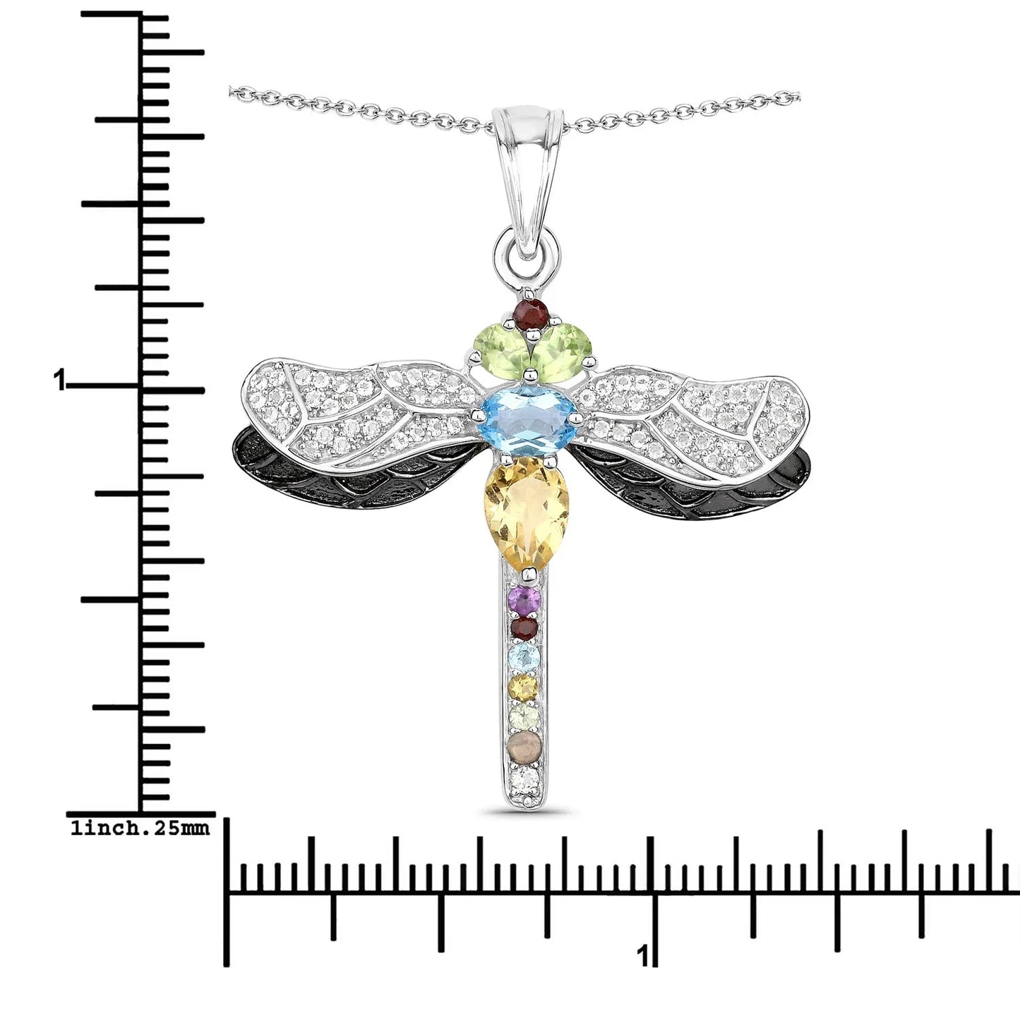 1.95 Ct Multi-Stone Prong Silver Dragonfly Pendant Cable Chain Necklace