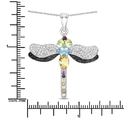 1.95 Ct Multi-Stone Prong Silver Dragonfly Pendant Cable Chain Necklace